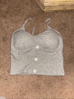 ROMWE Light Gray Ribbed Button-Front Crop Cami